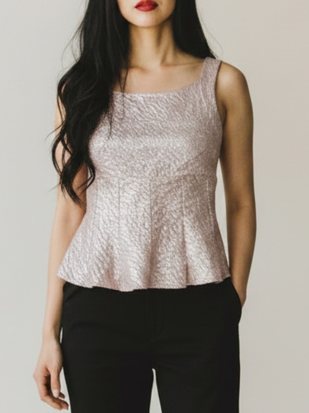 Silk Blend Marni Metallic Light Pink Textured Peplum Camisole Coset Style Top